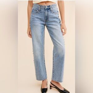 Pistola Lexi Studded Mid-Rise Bowed Straight Leg Jeans